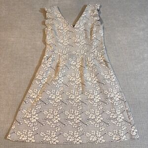 Tabitha Anthropologie Floral Lace Jacquard Mini Dress 6 White Black Ruffle